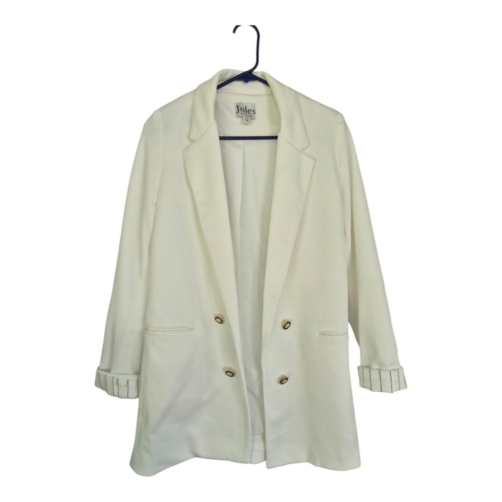 Jules & Leopold Blazer Women XS White Double Breasted Gold Crest Buttons Preppy